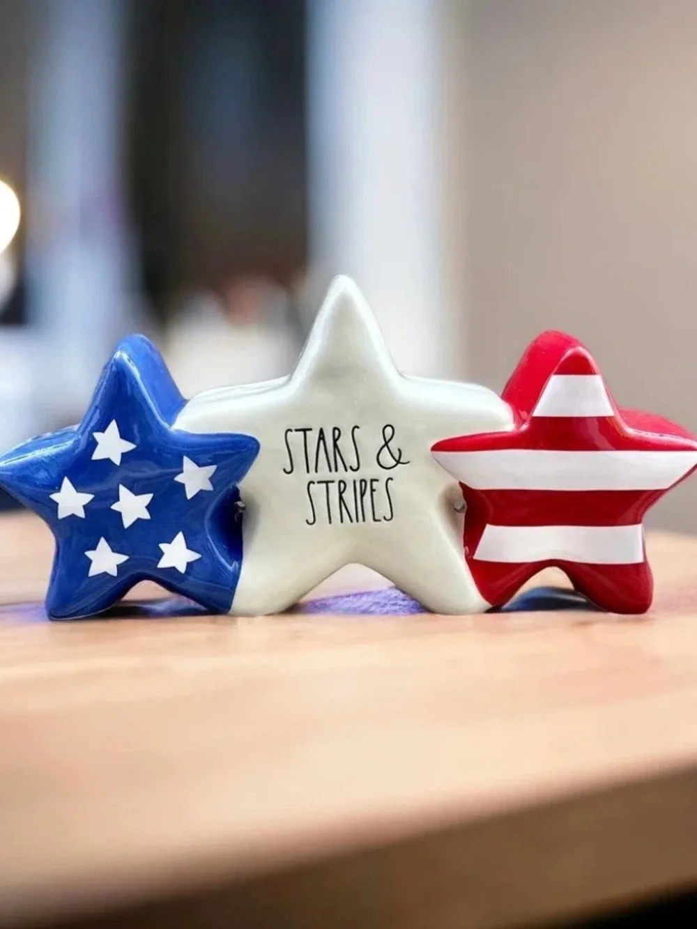 Rae Dunn Stars & Stripes Ceramic Decor Patriotic 12” Red White Blue Farmhouse